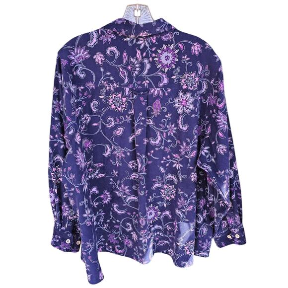 MS Blues Y2K Womens Plus 1X Floral Purple Button Up Shirt Suede Feel Fairy - Picture 2 of 4